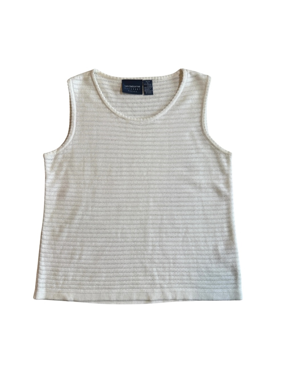 VTG Liz Claiborne Lizsport Petite S White 100% Cotton Open Knit Tank Top 90s